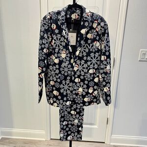 Wisholic 2 Piece Santa Suit Jacket and Pants Size 3X Santa Snowflakes Christmas